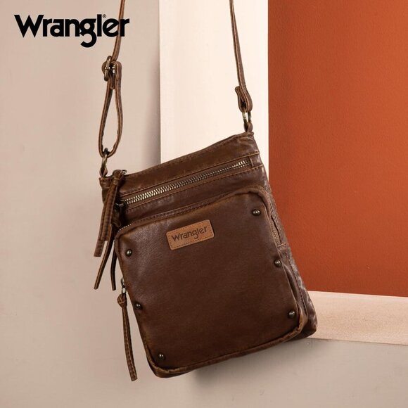 Wrangler Crossbody Bag for Women Small Soft Washed Leather Multi Pocket Shoulder - Picture 6 of 6
